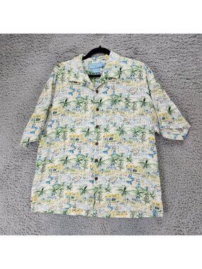 Bermuda Bay Shirt Mens XL Tropical 100% Silk Short Sleeve Button Up Hawaiian